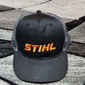 STIHL BLACK & ORANGE EMBROIDERED LOGO GRAY MESH CAP HAT